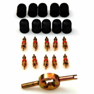 Kit de réparation 10x valves américaines + clé + bouchons pour chambre à air vélo