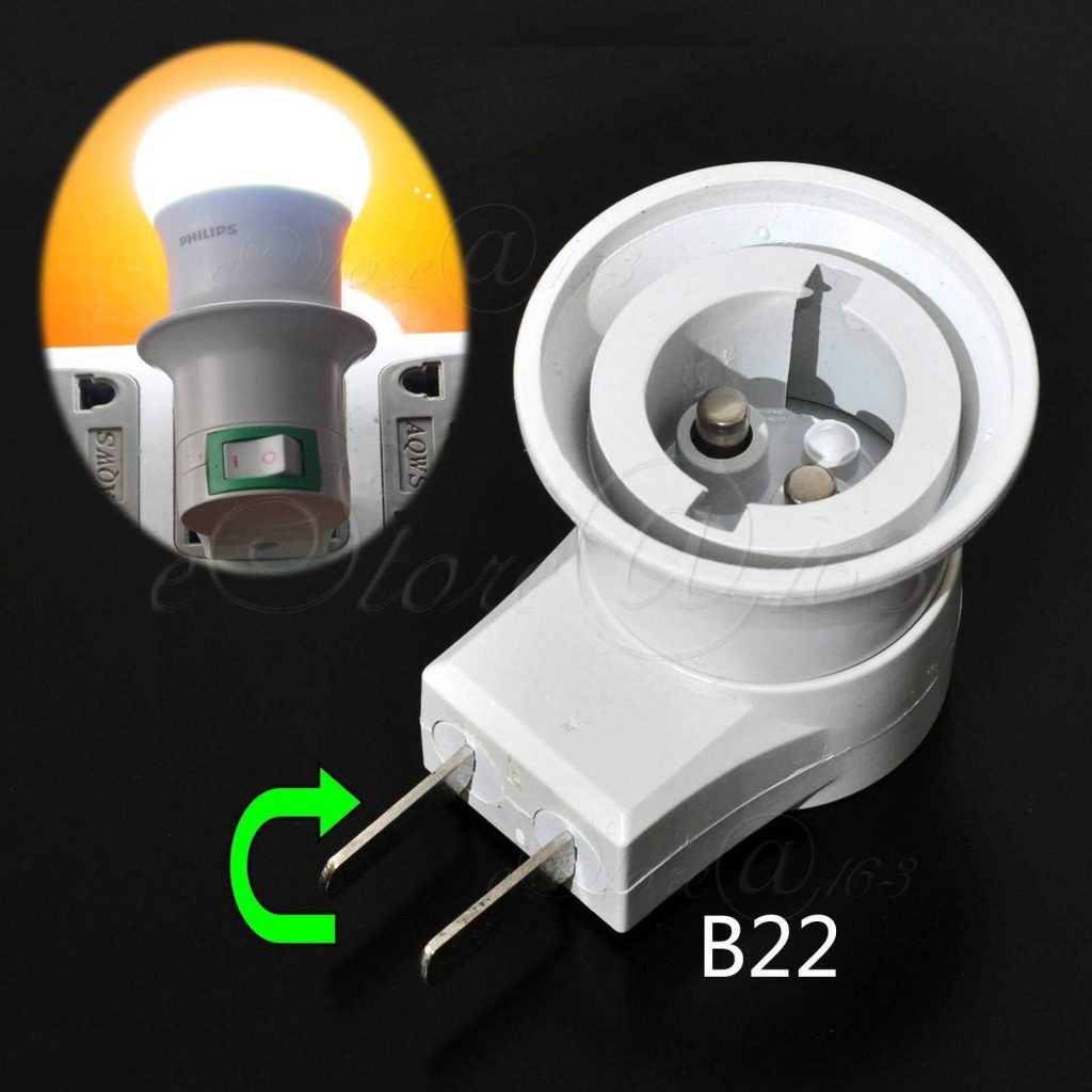 2x Douille à baïonnette B22 rotative 2 broches pour ampoules LED US/AU avec interrupteur