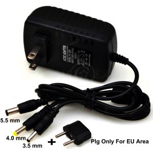 3in1 3.5/4/5.5mm Plug AC to DC 5/9/12V Charger Router IP Camera Radio CD Adapter