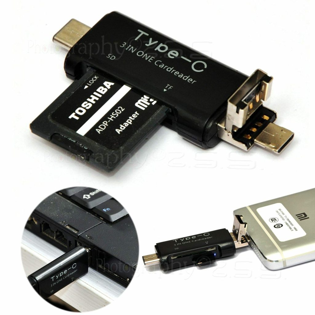 Bộ chuyển đổi đọc thẻ SD/TF OTG 3in1 Type-C/Micro USB - Truyền dữ liệu máy ảnh di động