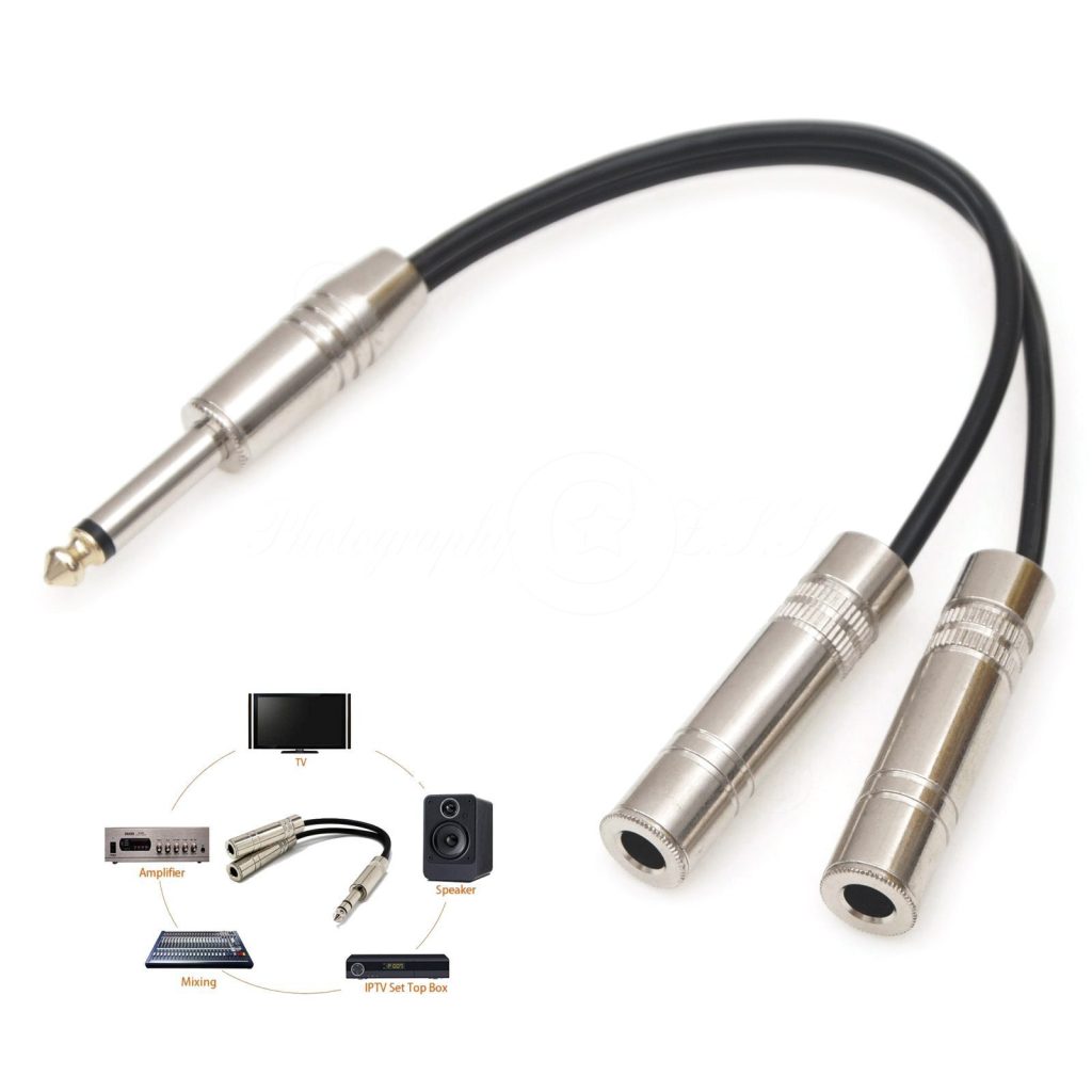 Bộ chia giắc cắm Mono 6.35mm 1 sang 2 Bộ chuyển đổi nhạc cụ âm thanh HiFi